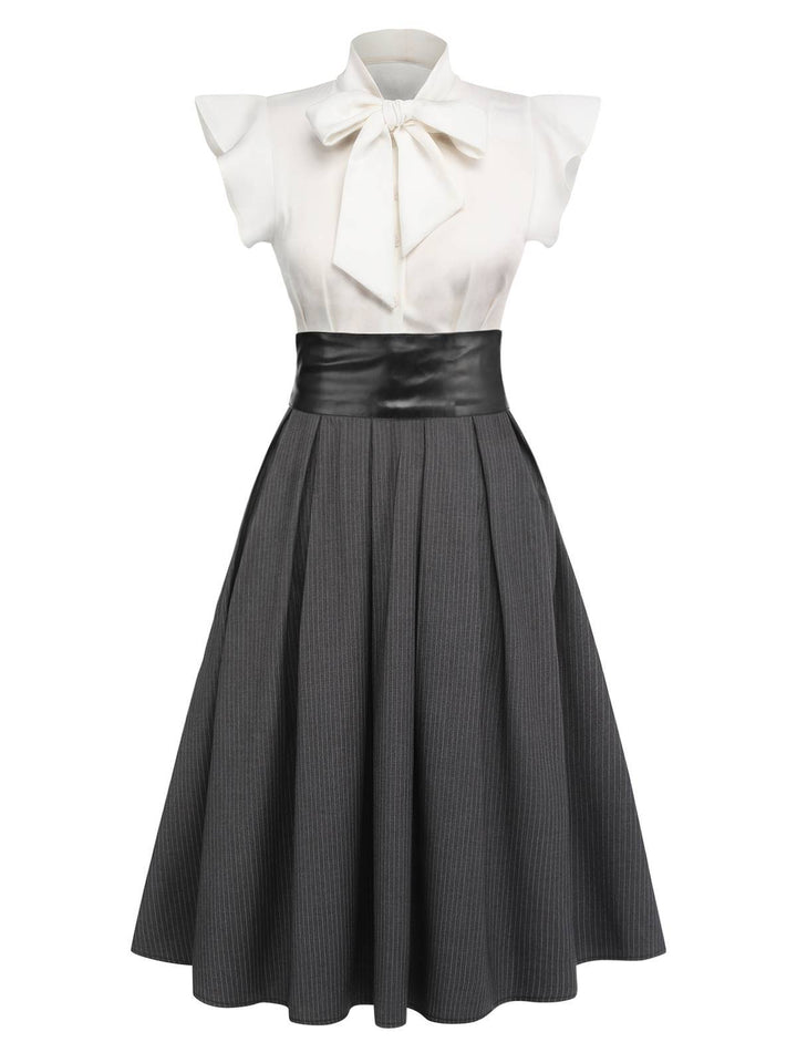 White &amp; Gray 1950s Lace-Up Swing Dress, vintage dress, retro fashion, rockabilly, pin-up fashion - perfect for women who love vintage and retro fashion