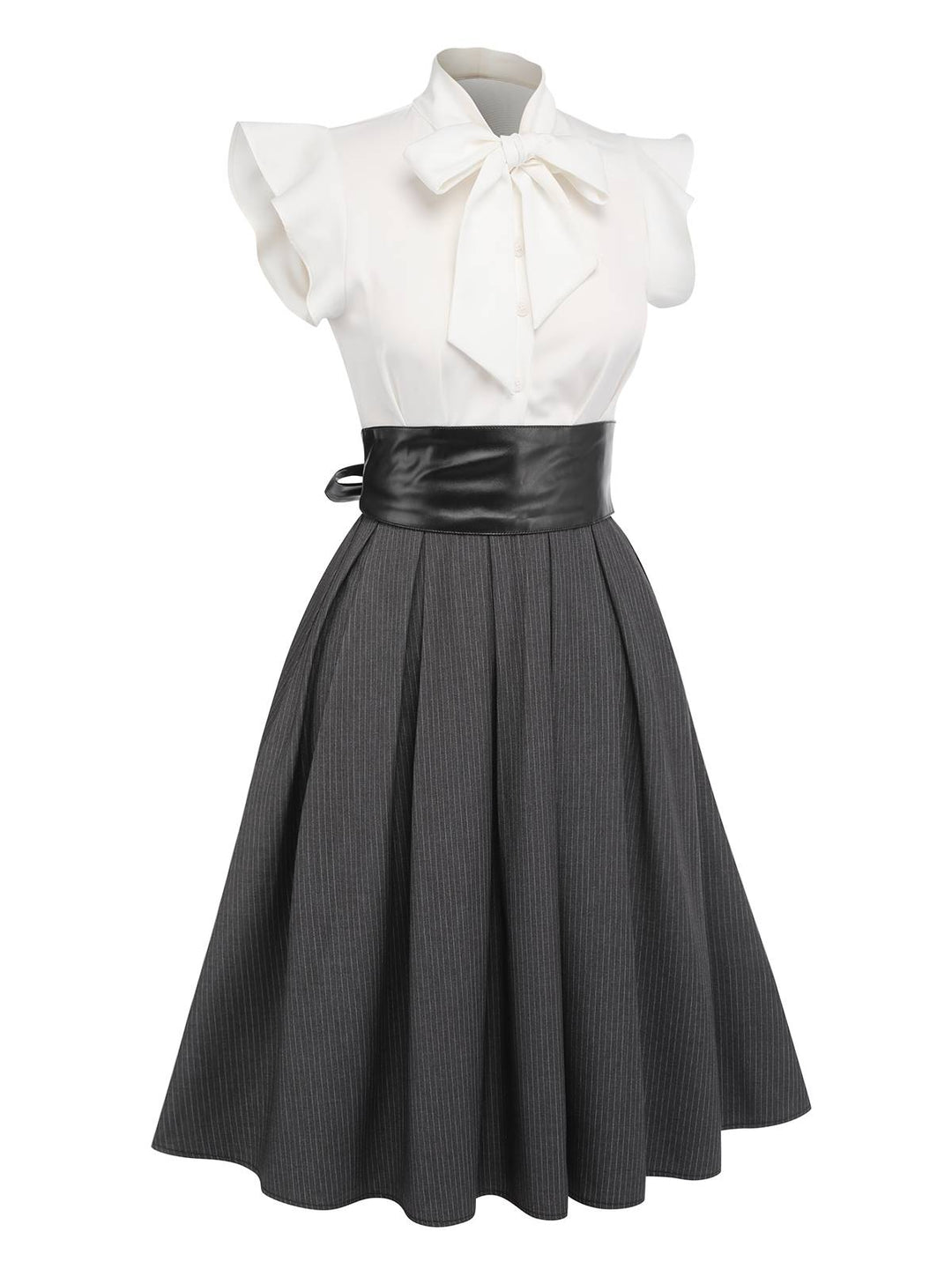 White &amp; Gray 1950s Lace-Up Swing Dress, vintage dress, retro fashion, rockabilly, pin-up fashion - perfect for women who love vintage and retro fashion