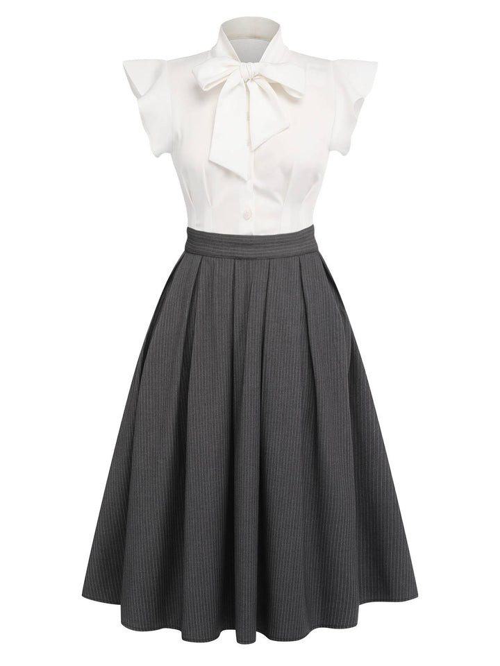 White &amp; Gray 1950s Lace-Up Swing Dress, vintage dress, retro fashion, rockabilly, pin-up fashion - perfect for women who love vintage and retro fashion