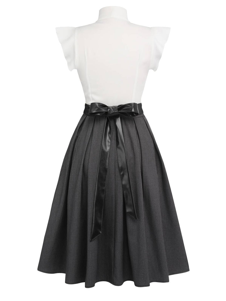 White &amp; Gray 1950s Lace-Up Swing Dress, vintage dress, retro fashion, rockabilly, pin-up fashion - perfect for women who love vintage and retro fashion
