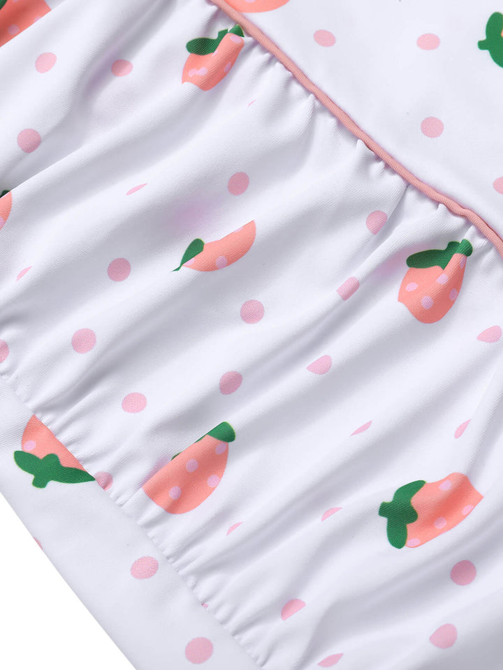 White &amp; Pink 1950s Strawberry Pleated Swimsuit, vintage swimsuit, pin-up swimwear - perfect for women who love vintage and retro fashion