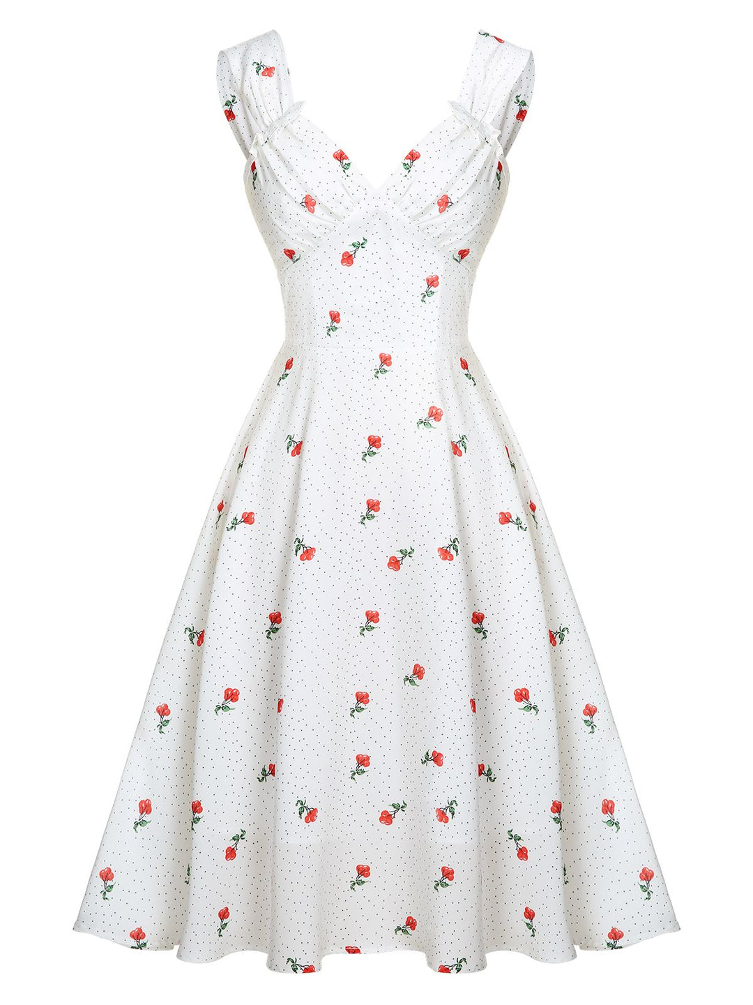 White Satin-faux Cherry Polka Dot Dress, vintage dress, retro fashion - perfect for women who love vintage and retro fashion