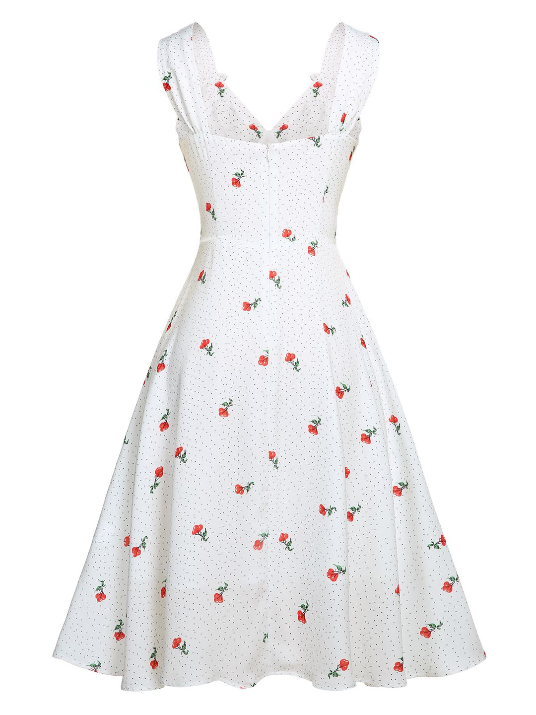 White Satin-faux Cherry Polka Dot Dress, vintage dress, retro fashion - perfect for women who love vintage and retro fashion