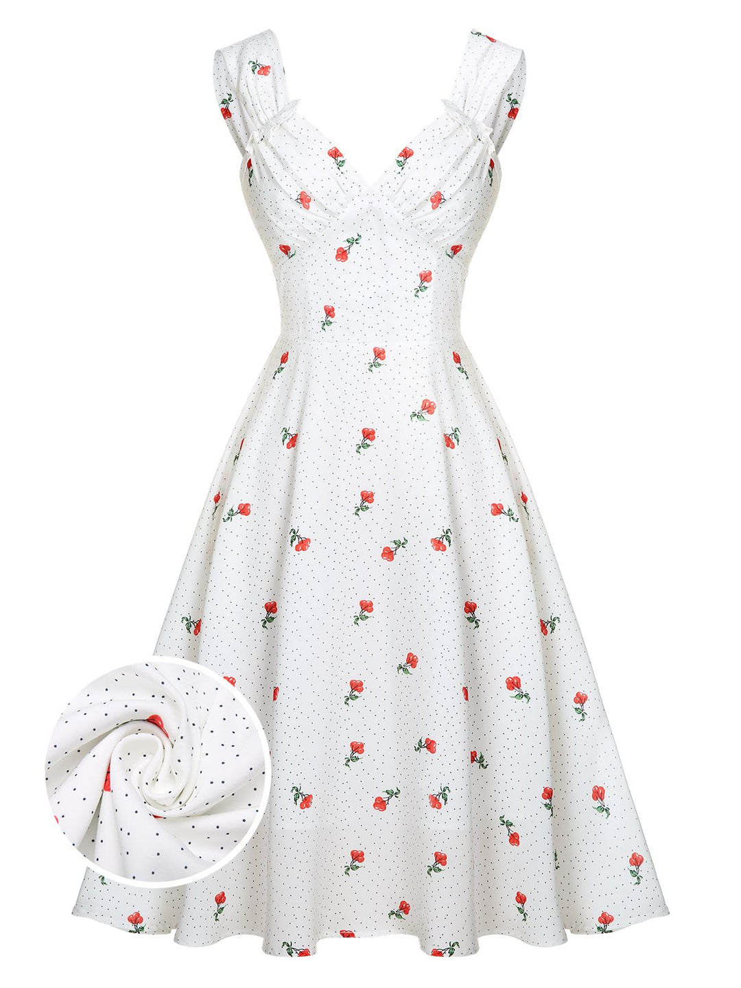 White Satin-faux Cherry Polka Dot Dress, vintage dress, retro fashion - perfect for women who love vintage and retro fashion