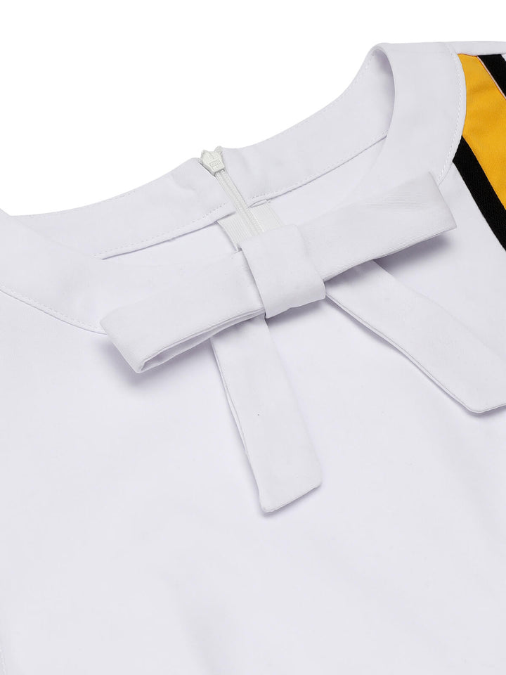 White &amp; Yellow 1960s Bowknot Patchwork Dress, vintage dress, retro fashion - perfect for women who love vintage and retro fashion