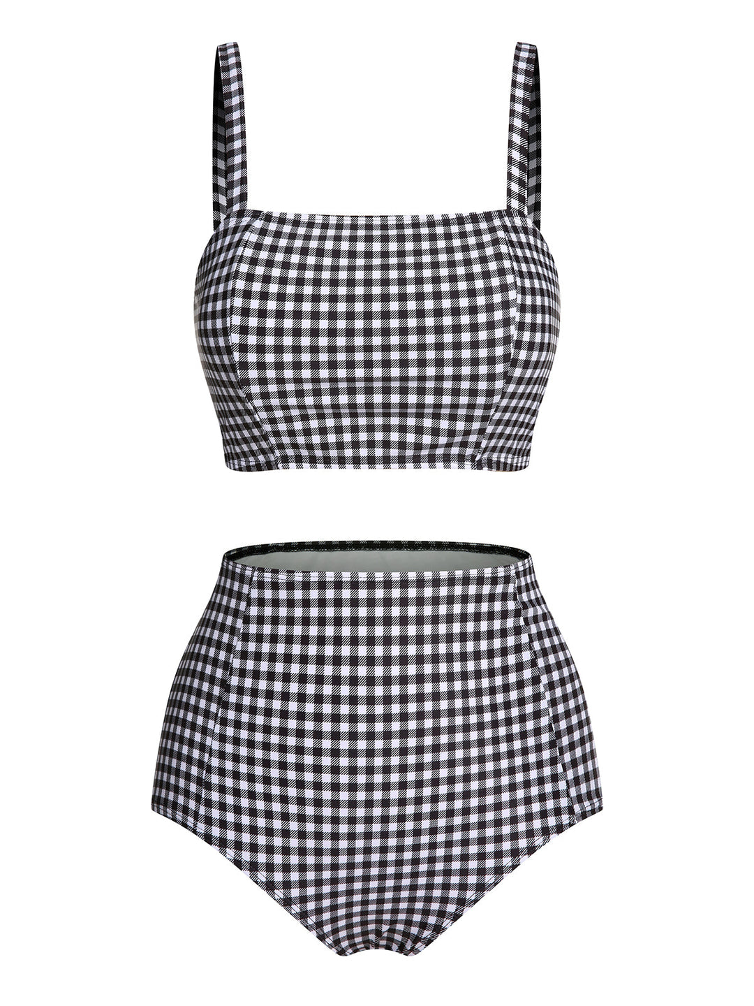White&amp;Black 1940s Plaid Suspenders Swimsuit — vintage elegance for the modern woman