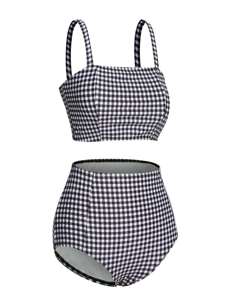 White&amp;Black 1940s Plaid Suspenders Swimsuit: timeless style reimagined