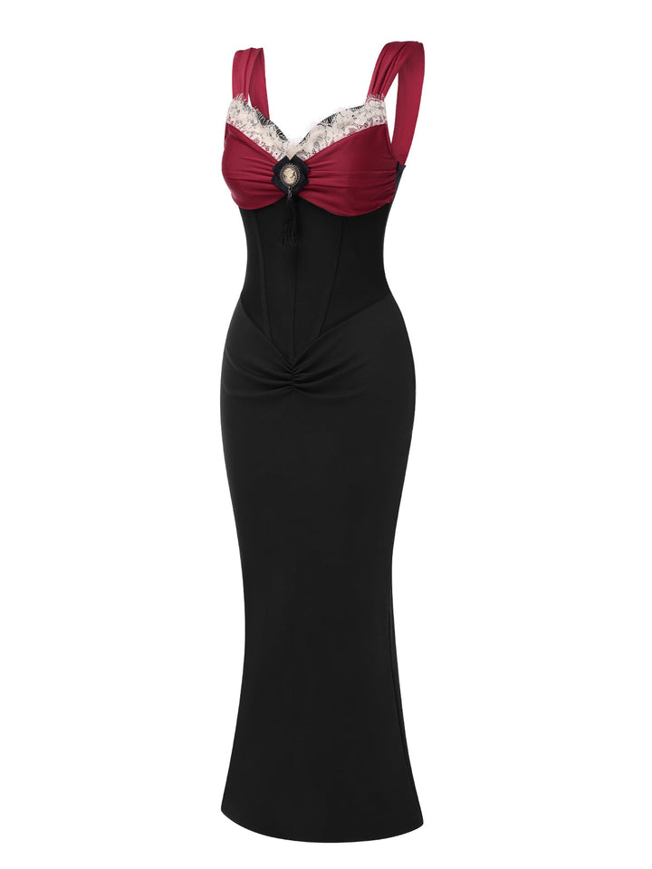 Wine Red 1930s Contrast Fishbone Mermaid Dress: beautiful vintage dress, retro fashion, elegant style with timeless appeal