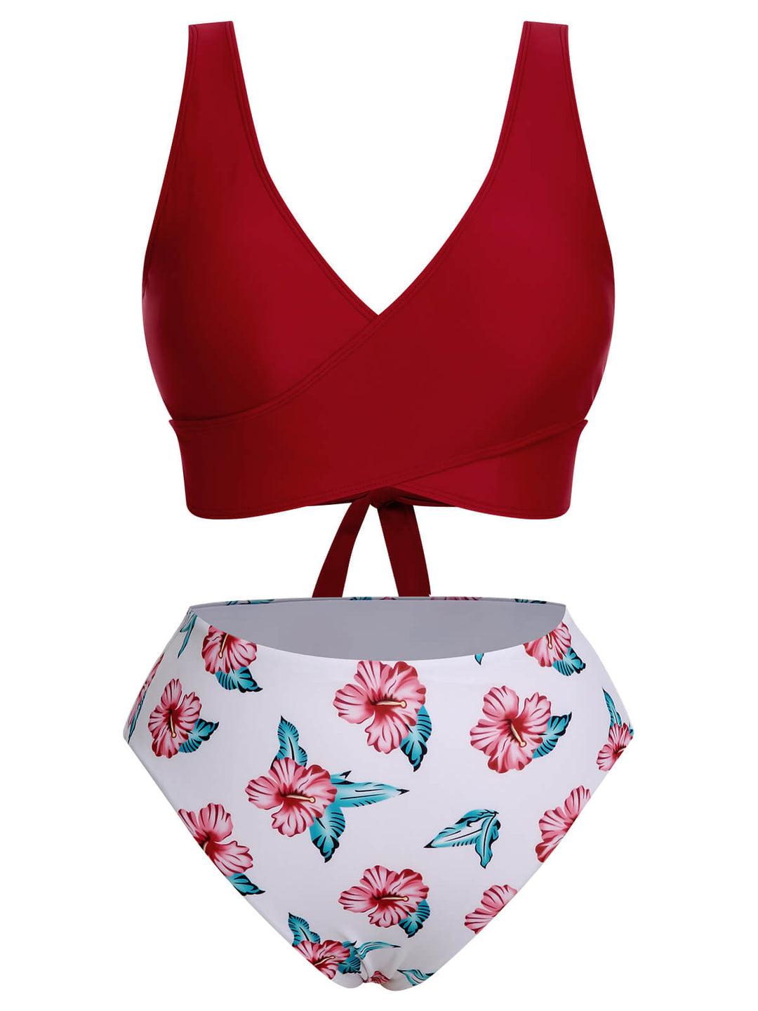 Wine Red 1930s Floral Bikini Set &amp; Cover-Up — 1930s poolside glamour meets sun-drenched confidence