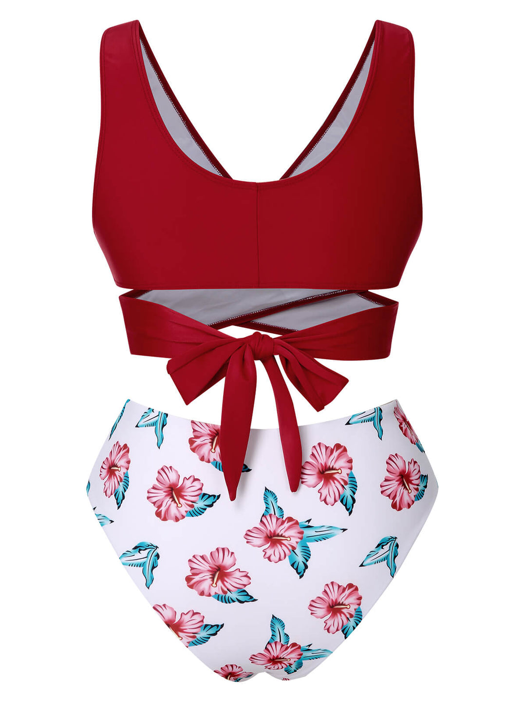Wine Red 1930s Floral Bikini Set &amp; Cover-Up: 1930s Riviera elegance, reimagined for her