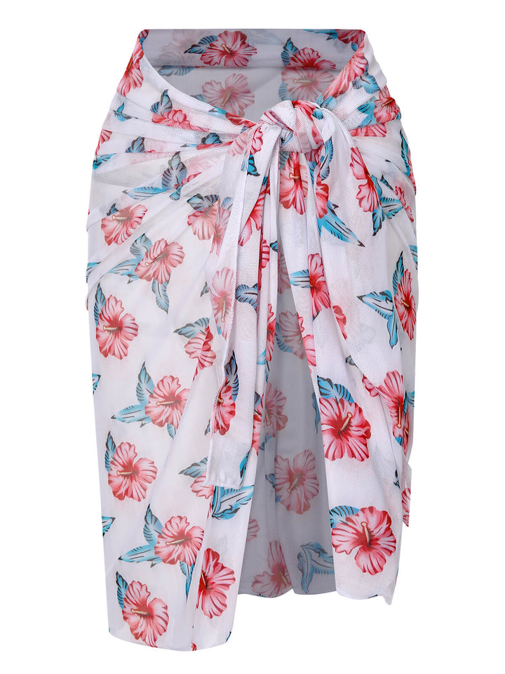 This Wine Red 1930s Floral Bikini Set &amp; Cover-Up carries 1930s vacation dreams in every stitch
