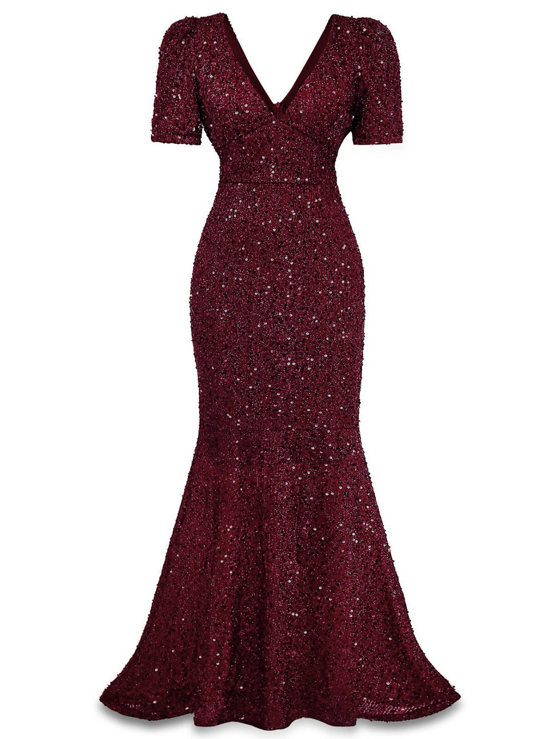 Wine Red 1930s Sequin Bow Maxi Mermaid Dress - vintage dress, retro fashion, elegant red