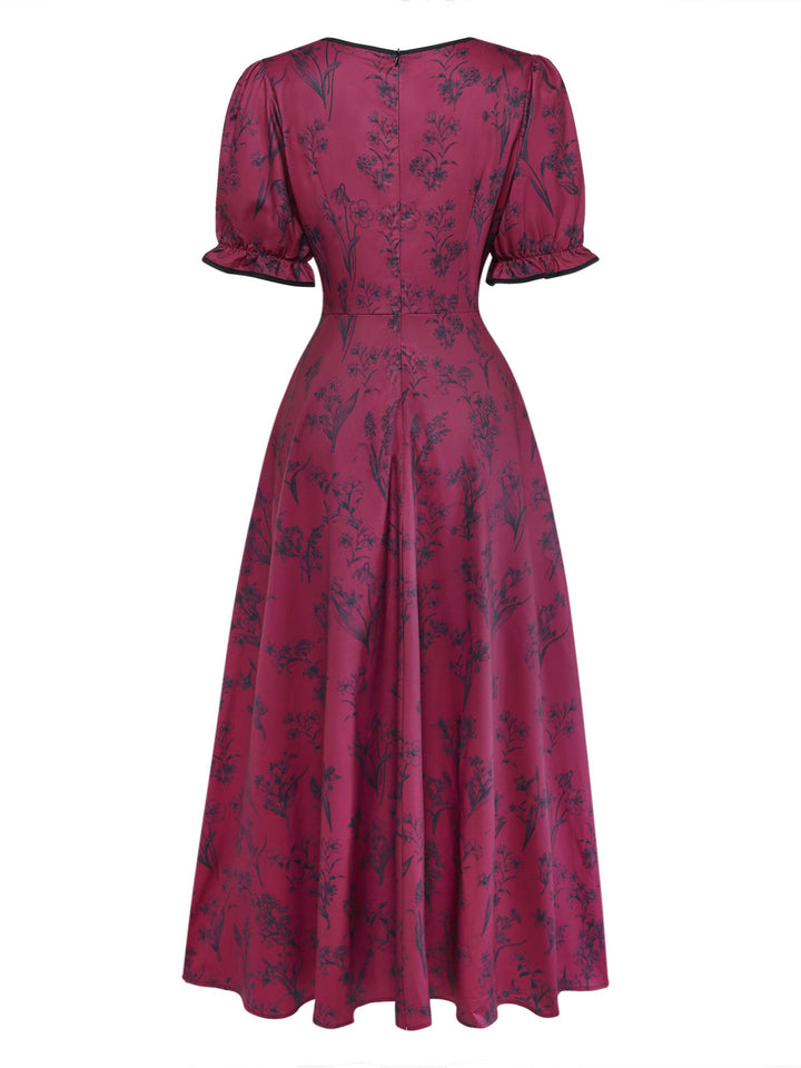 Wine Red 1940s Vintage Retro Dress 2