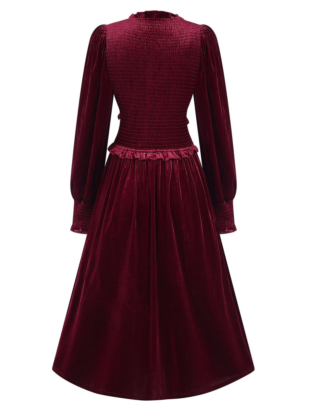Wine Red 1940s Long Sleeves Velvet Ruched Dress, vintage dress, retro fashion - perfect for women who love vintage and retro fashion