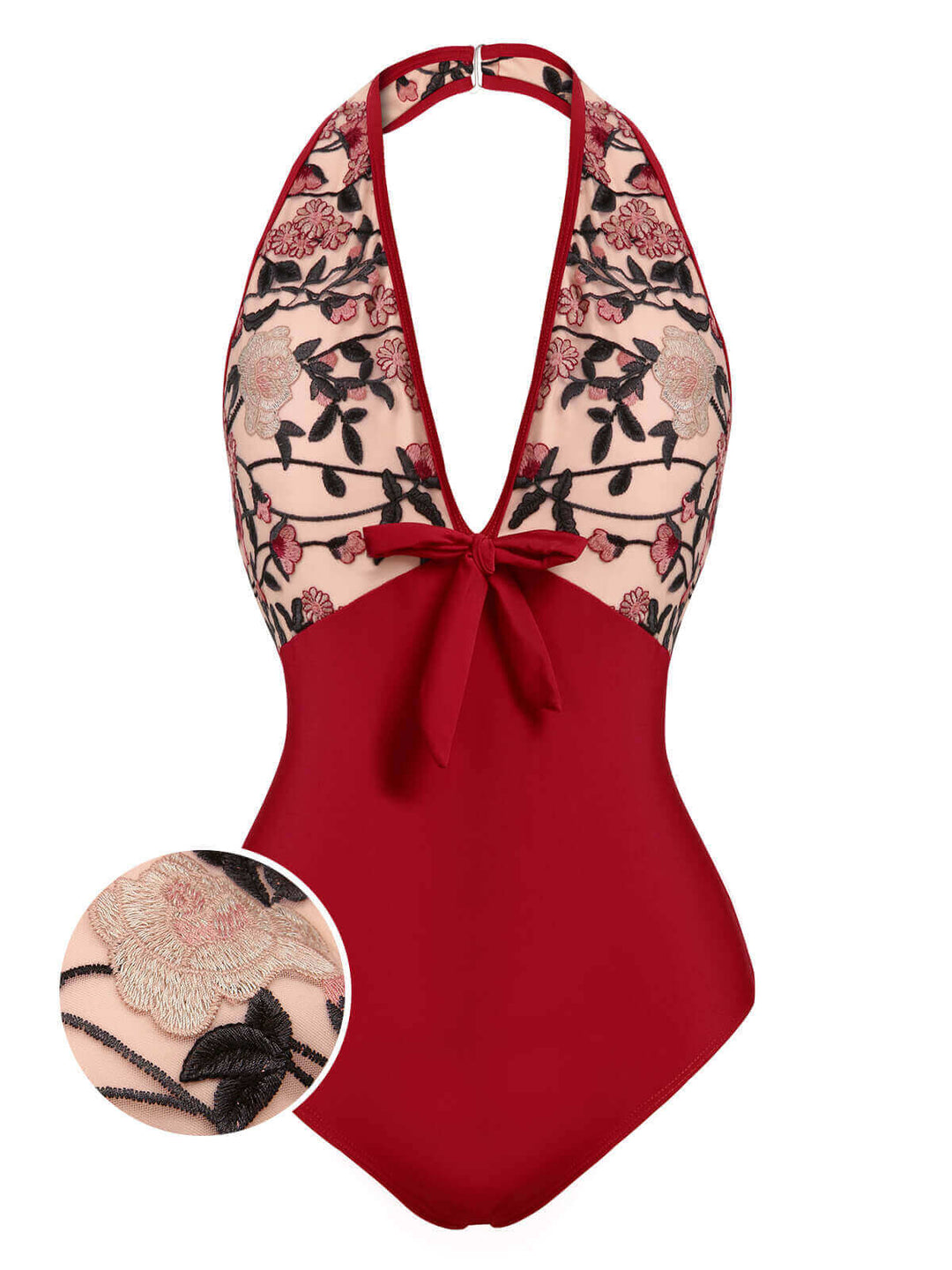 Wine Red Floral Backless Swimsuit: timeless style reimagined