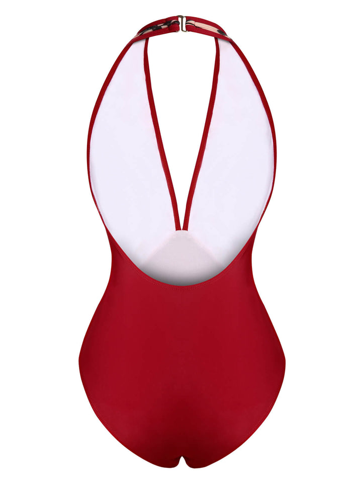 Wine Red Floral Backless Swimsuit — vintage elegance for the modern woman