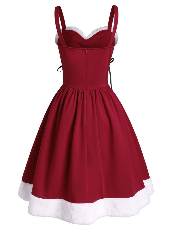 Wine Red 1950s Furry Swing Dress — vintage elegance for the modern woman