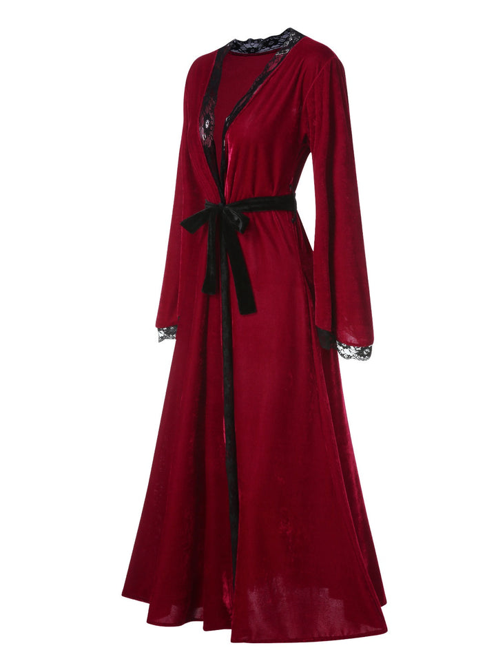 Wine Red Lace Patchwork Night Robe, vintage fashion, retro style - perfect for women who love vintage and retro fashion