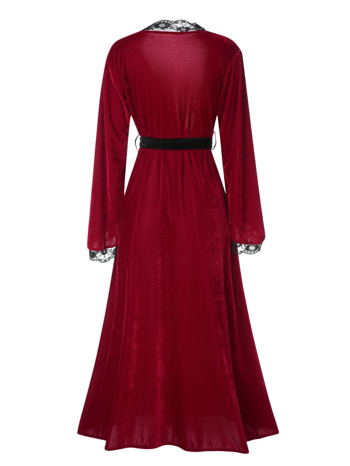 Wine Red Lace Patchwork Night Robe, vintage fashion, retro style - perfect for women who love vintage and retro fashion