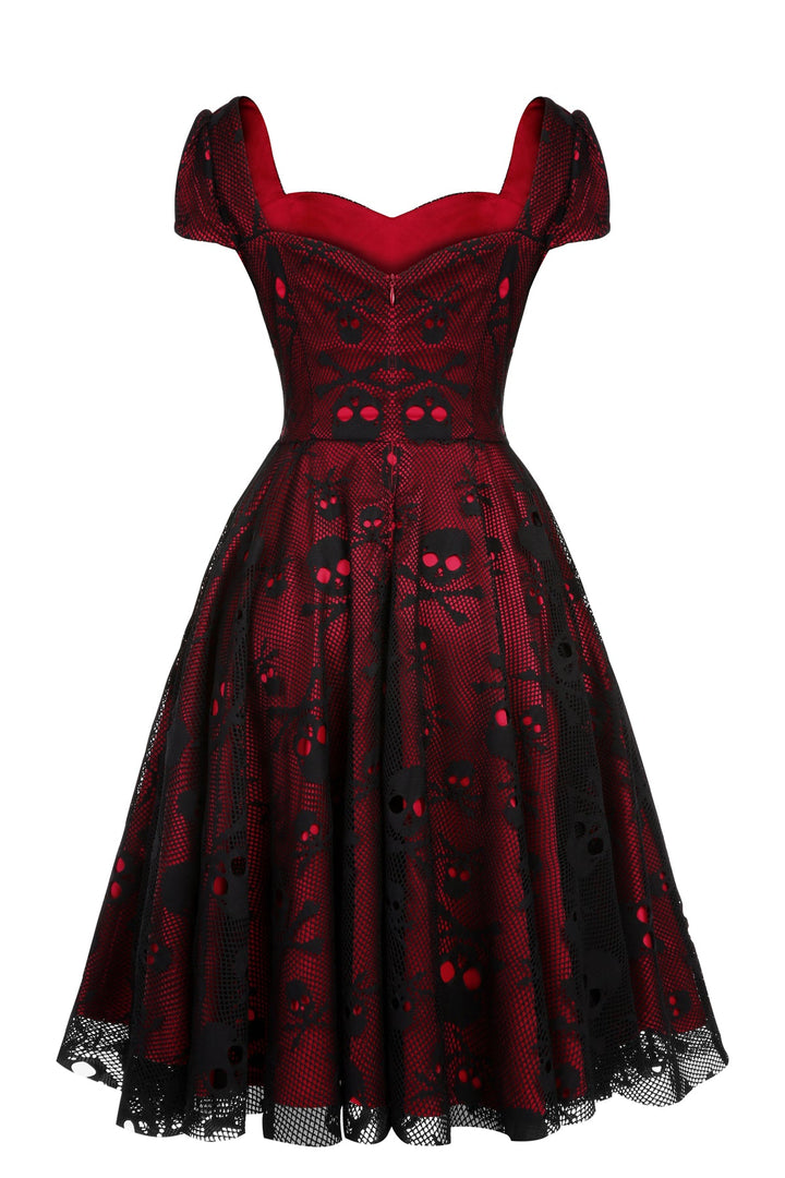 Wine Red 1950s Skull Mesh Swing Dress, vintage dress, retro fashion, rockabilly, pin-up fashion - perfect for women who love vintage and retro fashion