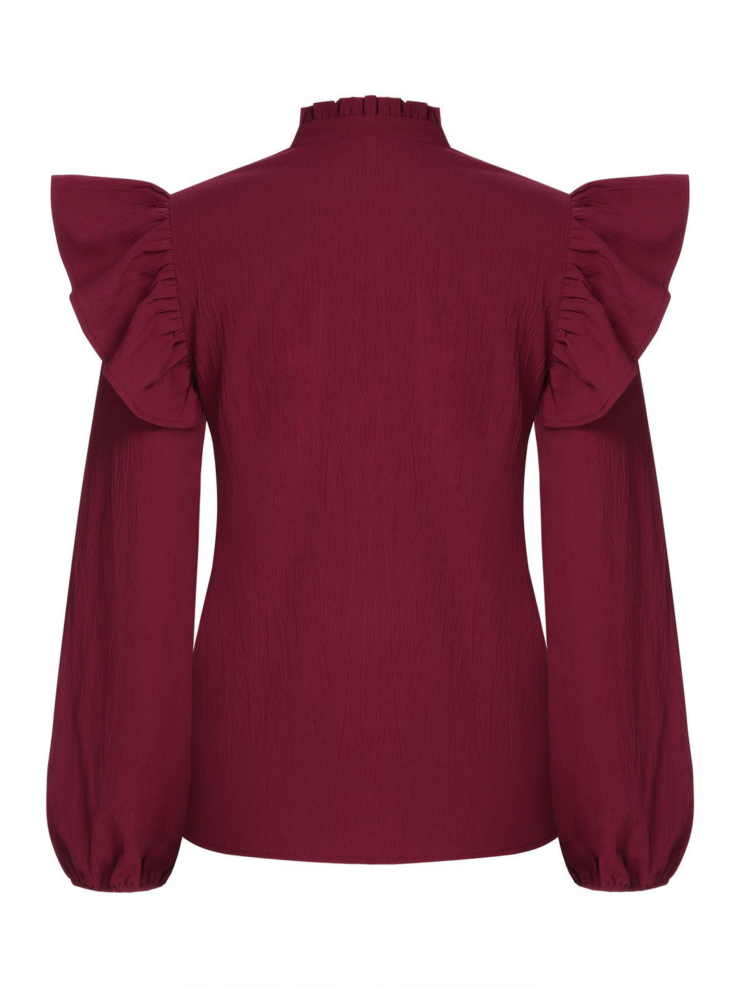 Wine Red 1950s Solid V-neck Ruffle Blouse, vintage top, retro blouse - perfect for women who love vintage and retro fashion