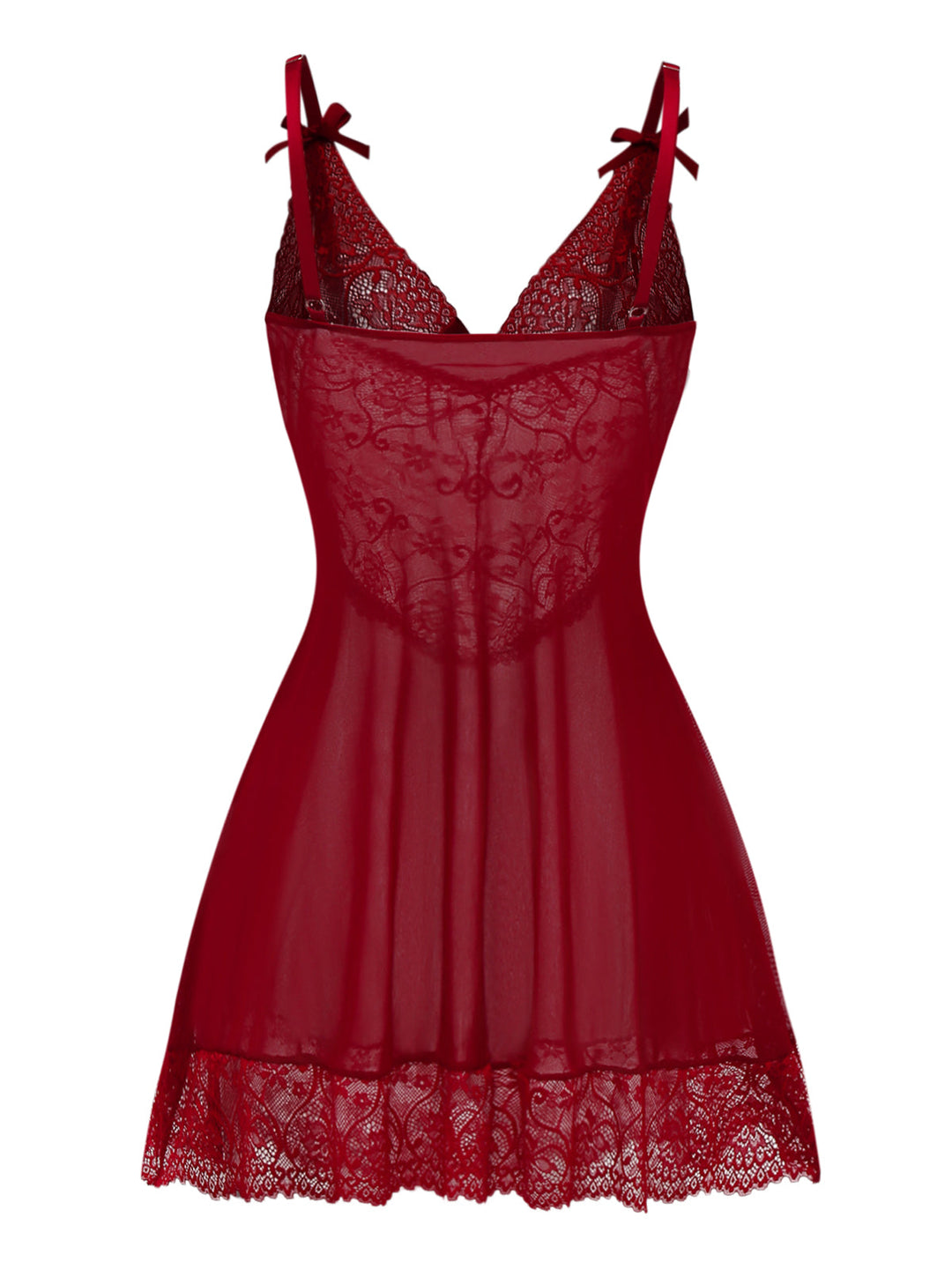 Wine Red Strap Lace Bow Nightgown - vintage nightgown, retro sleepwear, elegant red
