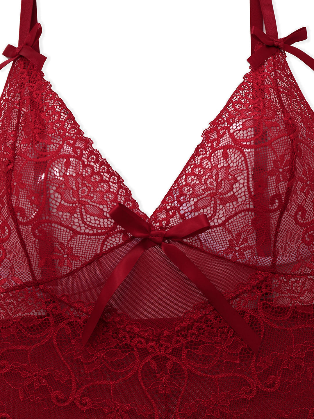 Wine Red Strap Lace Bow Nightgown - vintage nightgown, retro sleepwear, elegant red