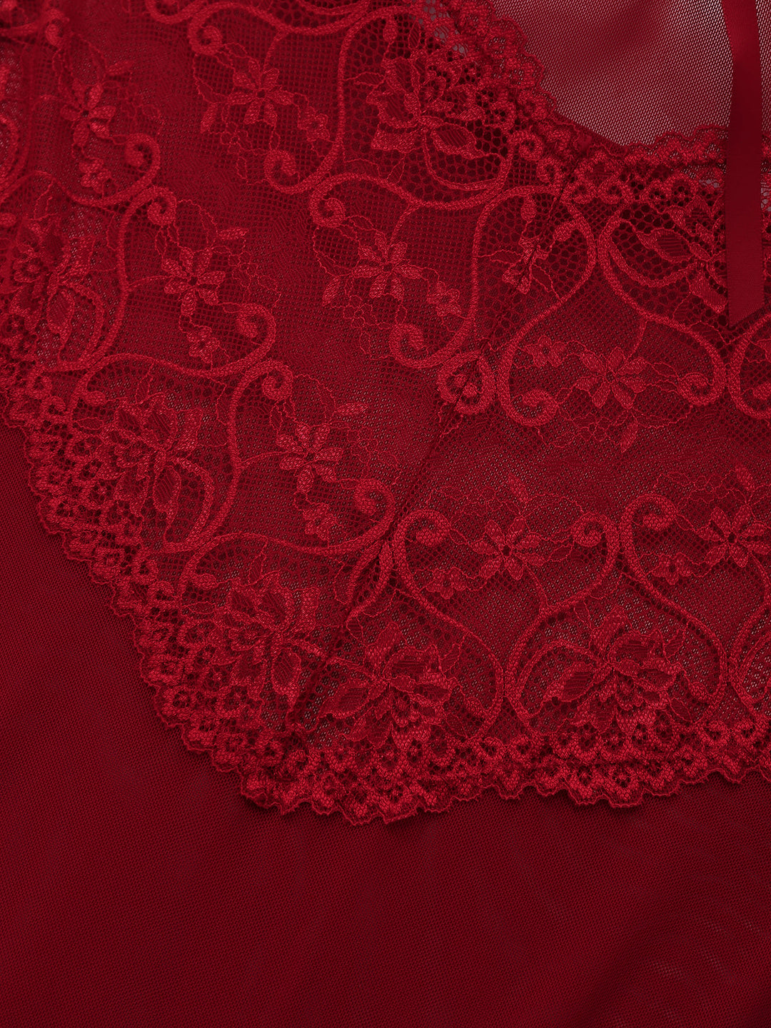 Wine Red Strap Lace Bow Nightgown - vintage nightgown, retro sleepwear, elegant red