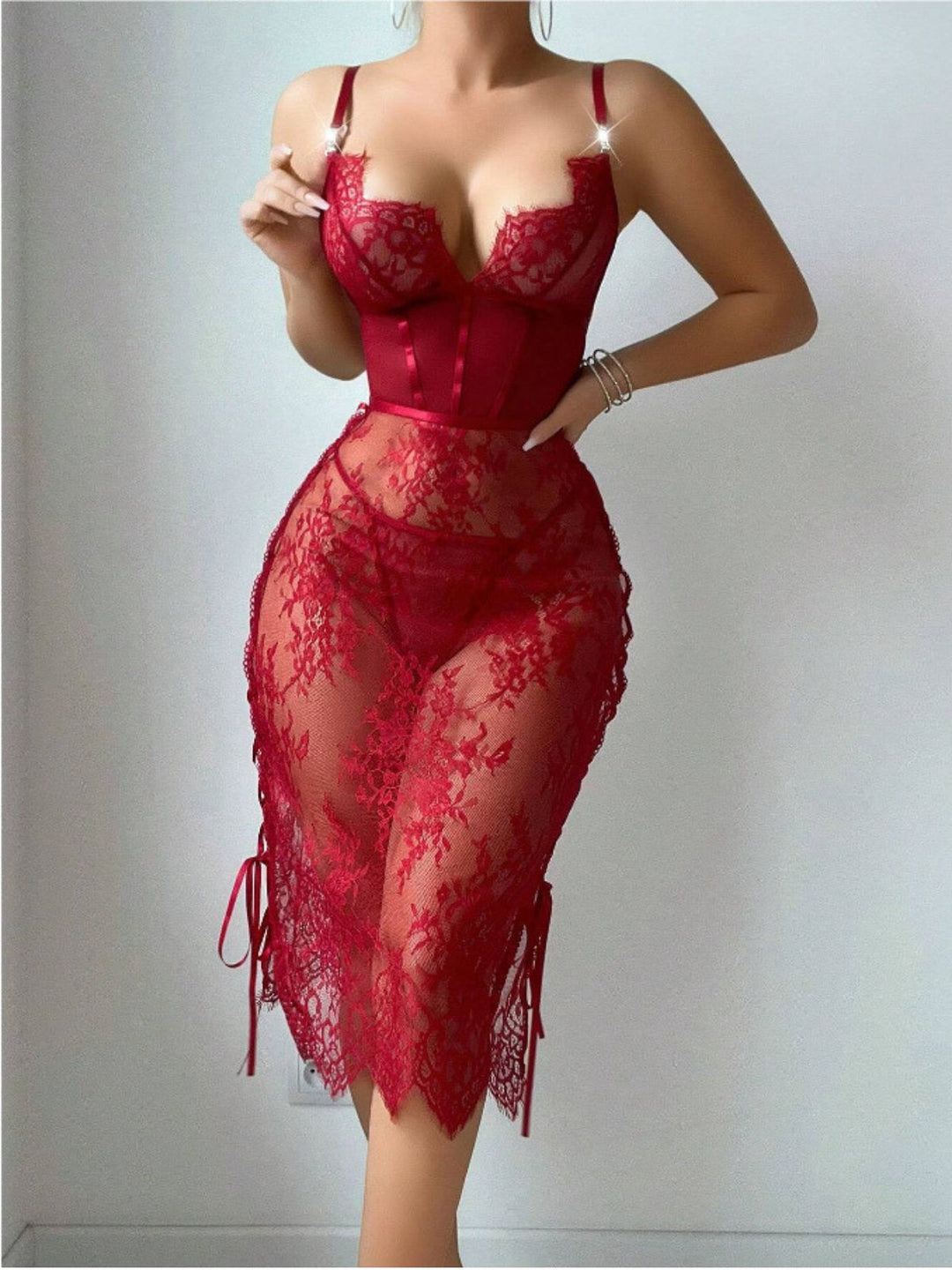 Wine Red Lace Hollow Bodycon Jumpsuit, vintage romper, retro jumpsuit - perfect for women who love vintage and retro fashion