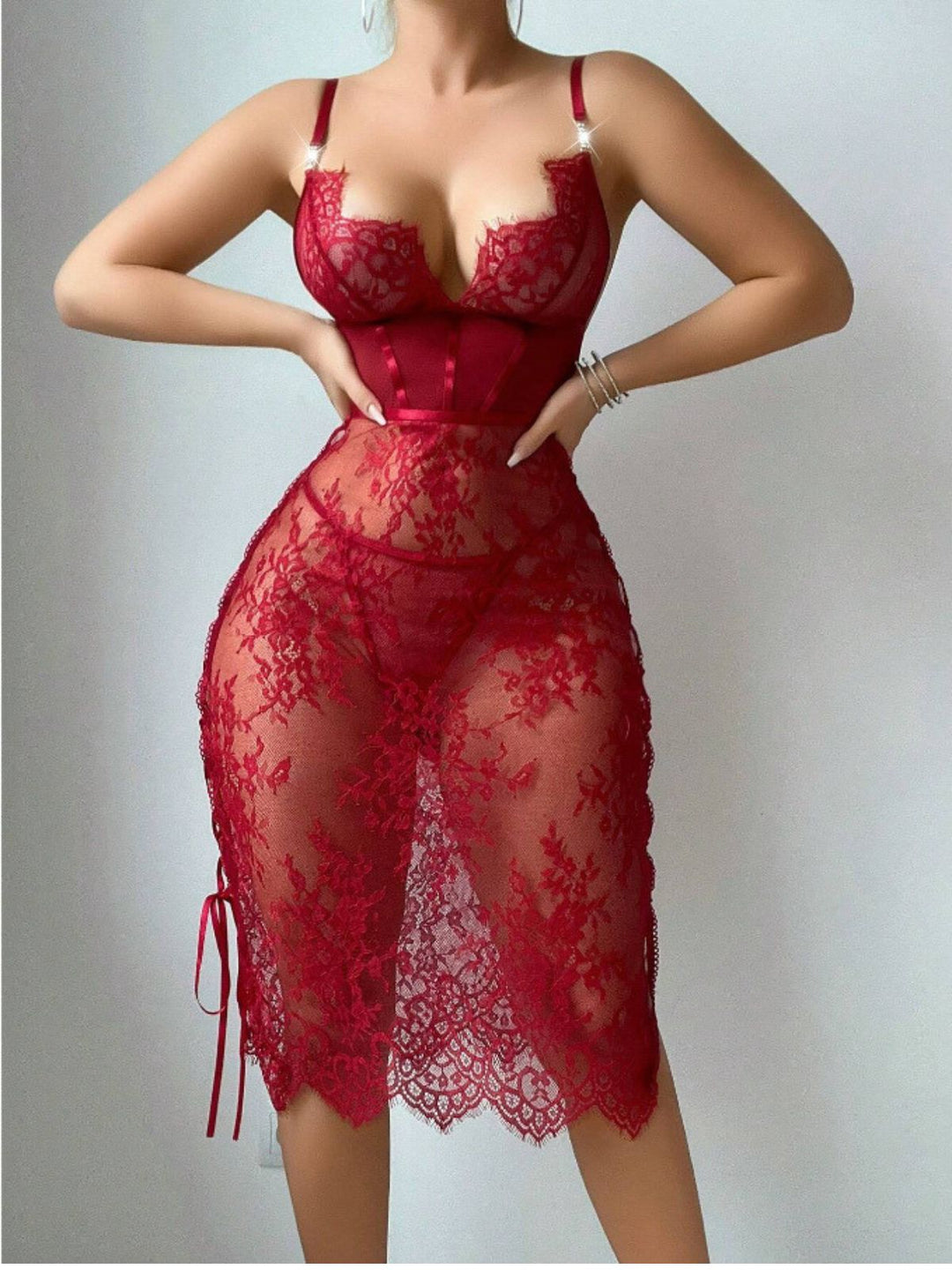 Wine Red Lace Hollow Bodycon Jumpsuit, vintage romper, retro jumpsuit - perfect for women who love vintage and retro fashion
