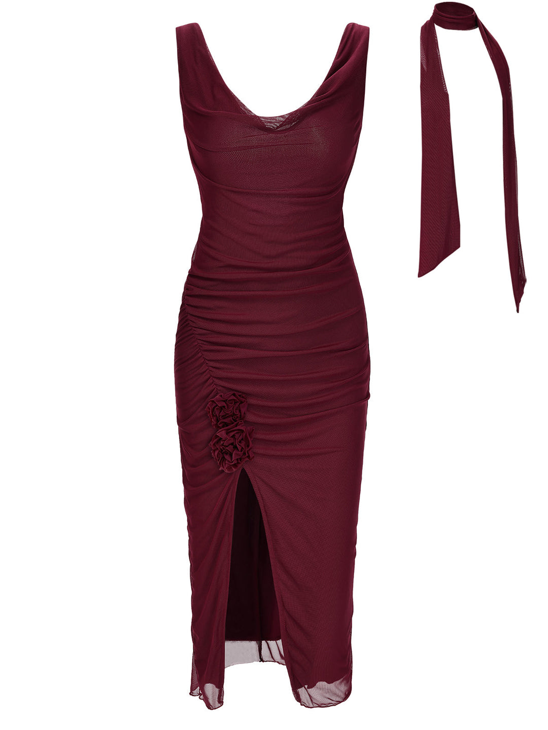 Wine Red 1960s Scarf Slit Backless Dress, vintage dress, retro fashion - perfect for women who love vintage and retro fashion