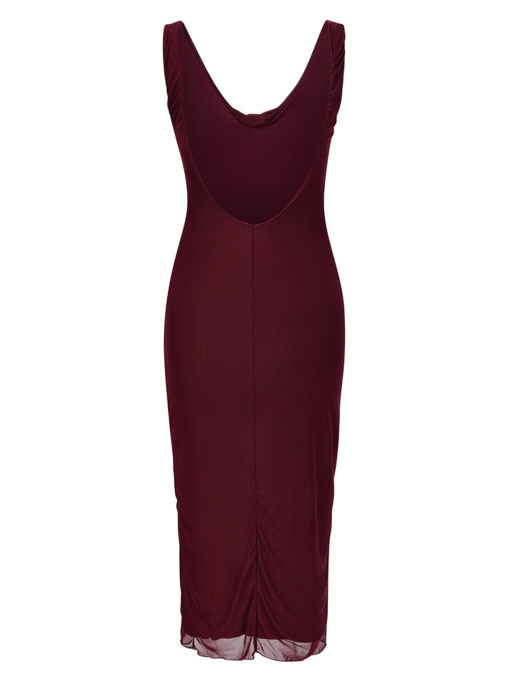 Wine Red 1960s Scarf Slit Backless Dress, vintage dress, retro fashion - perfect for women who love vintage and retro fashion