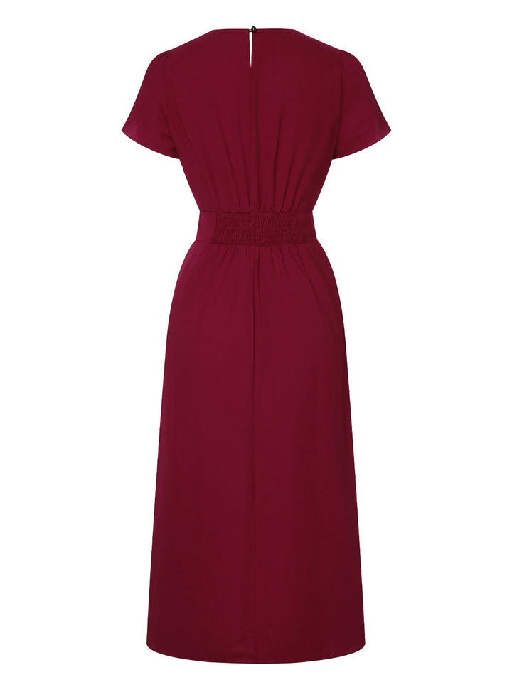 Wine Red 1960s Solid Side Slit Dress, vintage dress, retro fashion - perfect for women who love vintage and retro fashion
