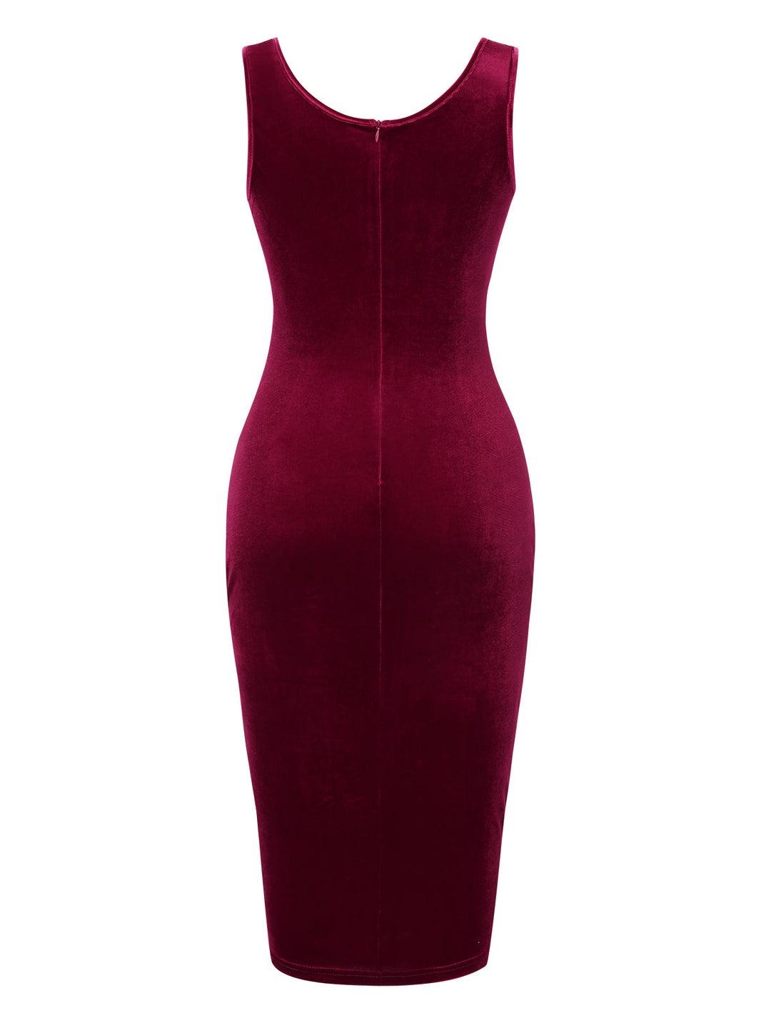 Wine Red 1960s Solid U-Neck Velvet Slit Dress, vintage dress, retro fashion - perfect for women who love vintage and retro fashion