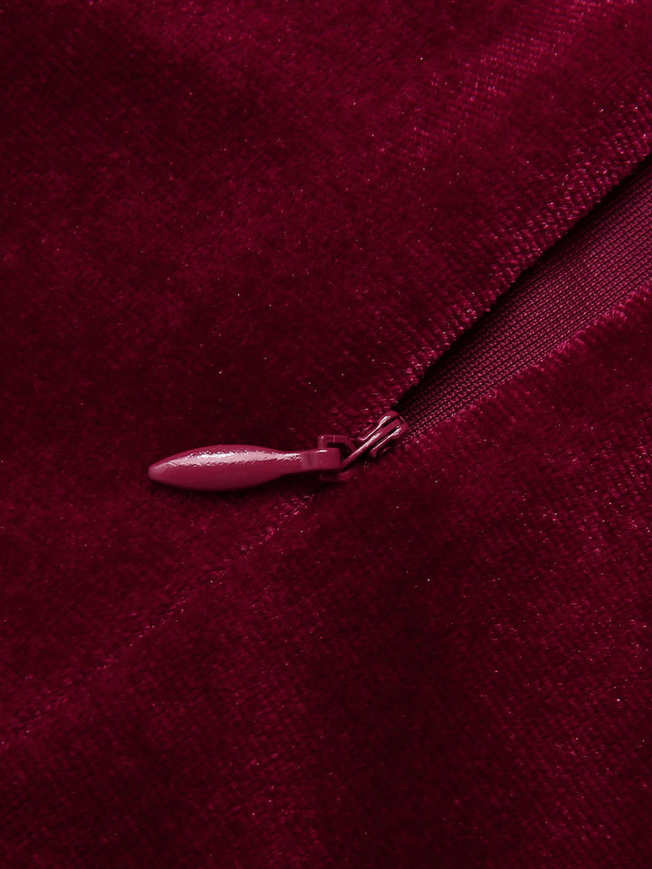 Wine Red 1960s Solid U-Neck Velvet Slit Dress, vintage dress, retro fashion - perfect for women who love vintage and retro fashion