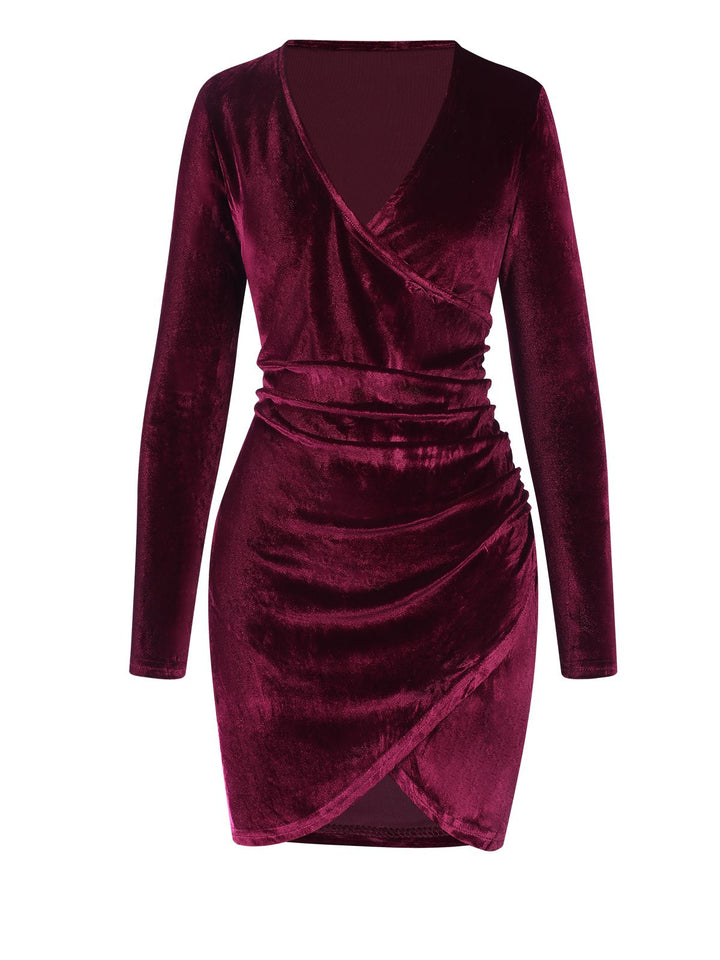 Wine Red 1960s Solid V-Neck Wrap Dress, vintage dress, retro fashion - perfect for women who love vintage and retro fashion