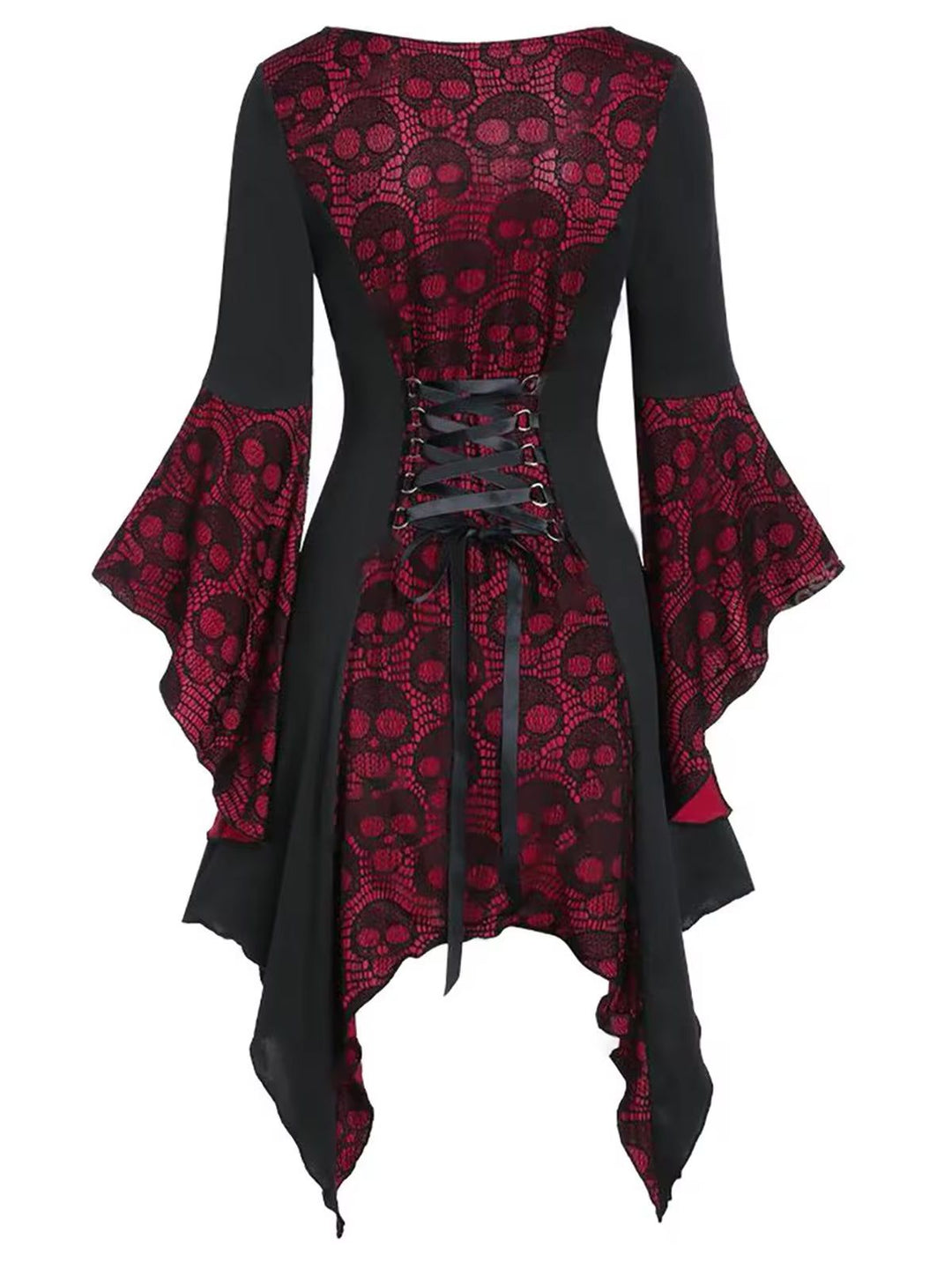 Wine Red&amp;Black 1940s Skull Lace Button Dress, vintage dress, retro fashion, lace detail - perfect for women who love vintage and retro fashion