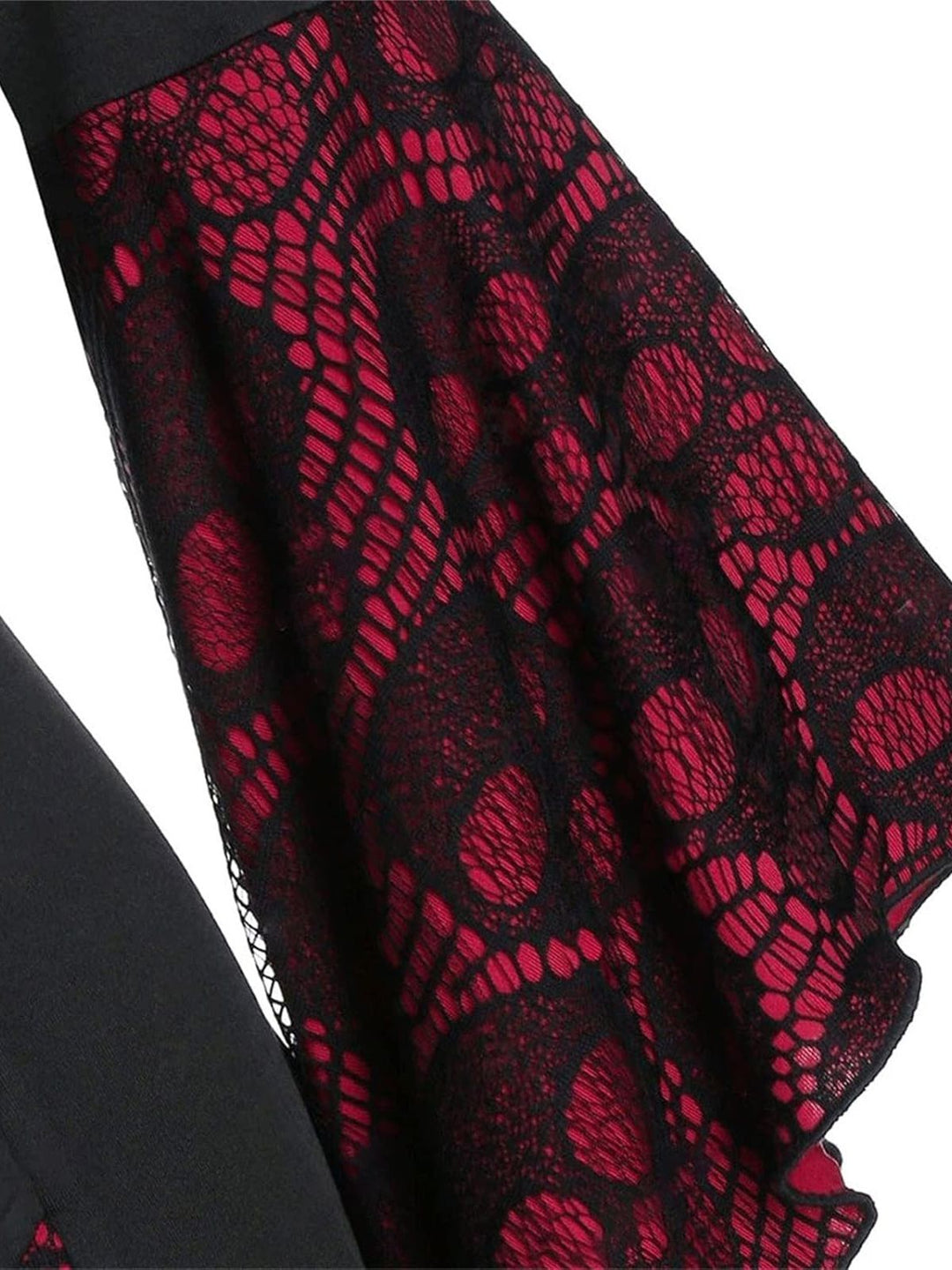 Wine Red&amp;Black 1940s Skull Lace Button Dress, vintage dress, retro fashion, lace detail - perfect for women who love vintage and retro fashion