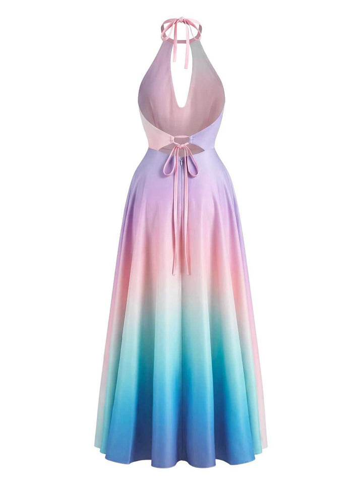 Y2K Cowl Neck Halter Sleeveless Gradient Dress | vintage dress, fashion, elegant style - perfect for fashion enthusiasts