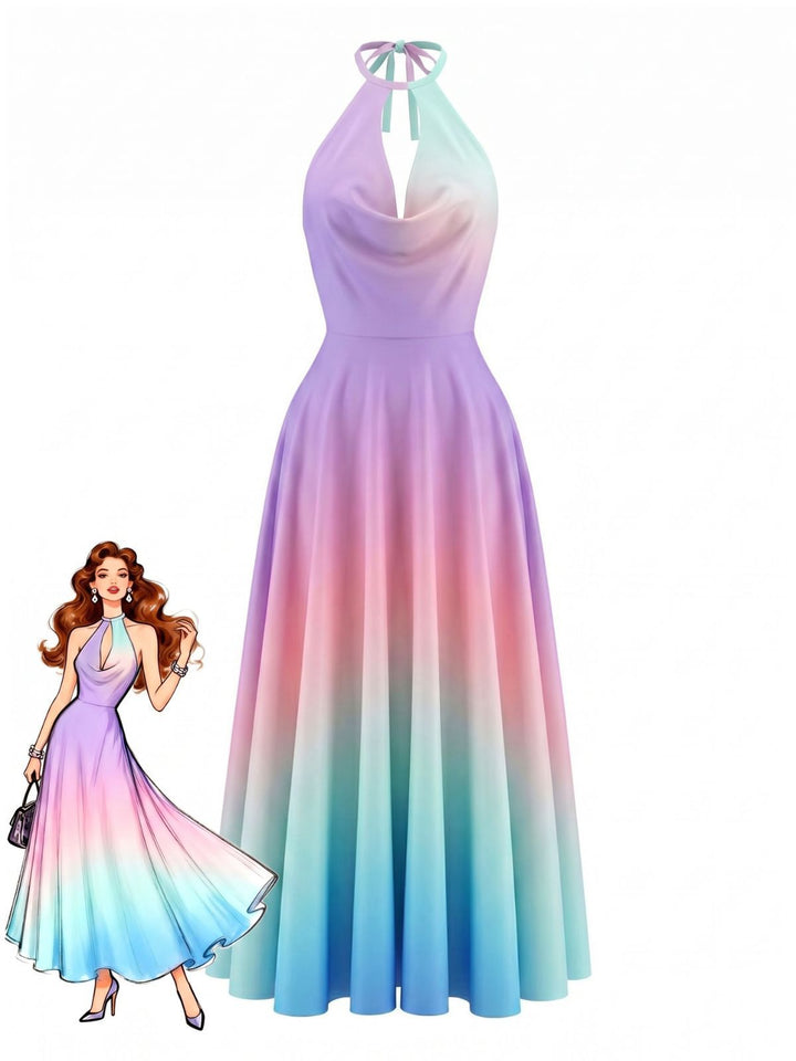 Y2K Cowl Neck Halter Sleeveless Gradient Dress, vintage dress, fashion - perfect for women who love vintage and fashion