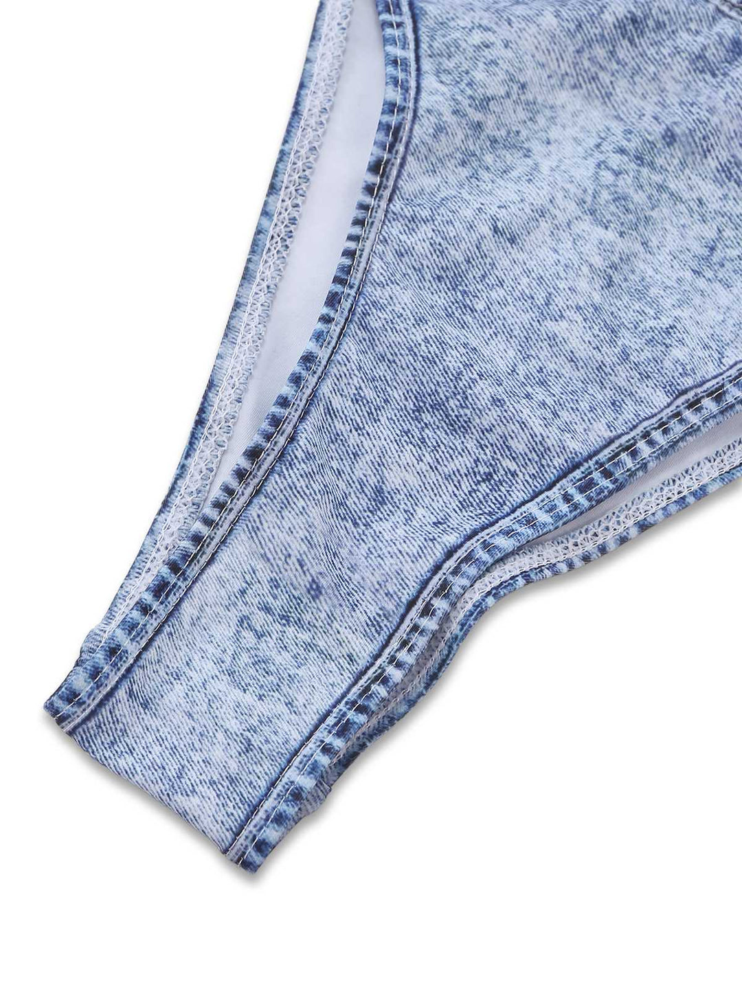 Y2K Denim Print Halter Cut-Out One-Piece Swimsuit - vintage swimsuit, pin-up style