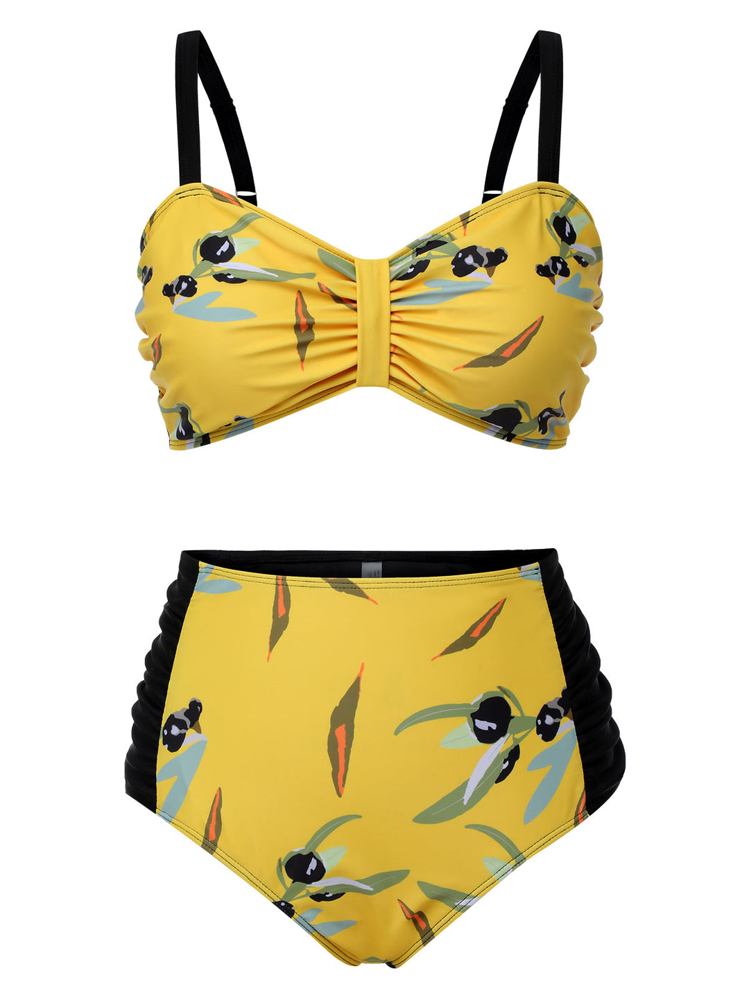 Yellow Contrast Floral Strap Swimsuit: Riviera elegance, reimagined for her