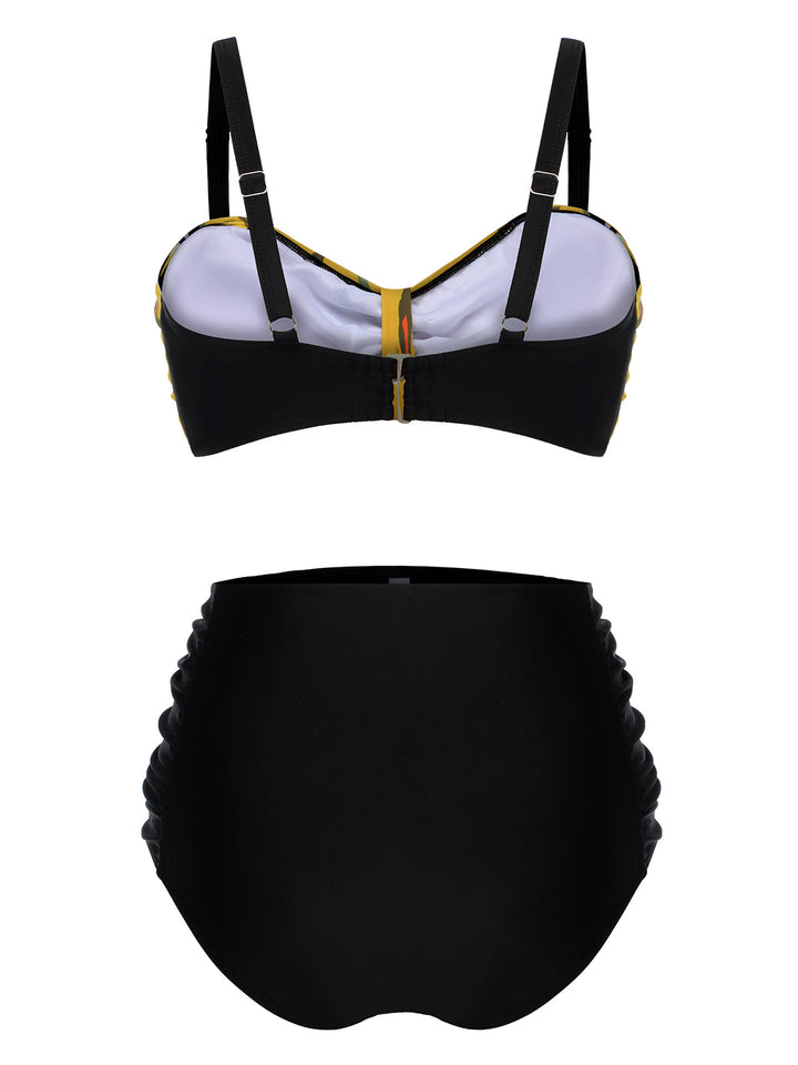 Yellow Contrast Floral Strap Swimsuit — because glamour never goes out of style