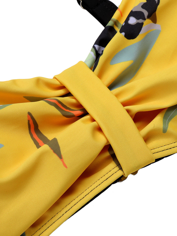 Yellow Contrast Floral Strap Swimsuit — poolside glamour meets sun-drenched confidence