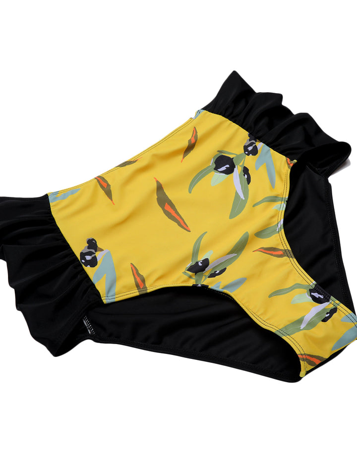 Yellow Contrast Floral Strap Swimsuit: Riviera elegance, reimagined for her