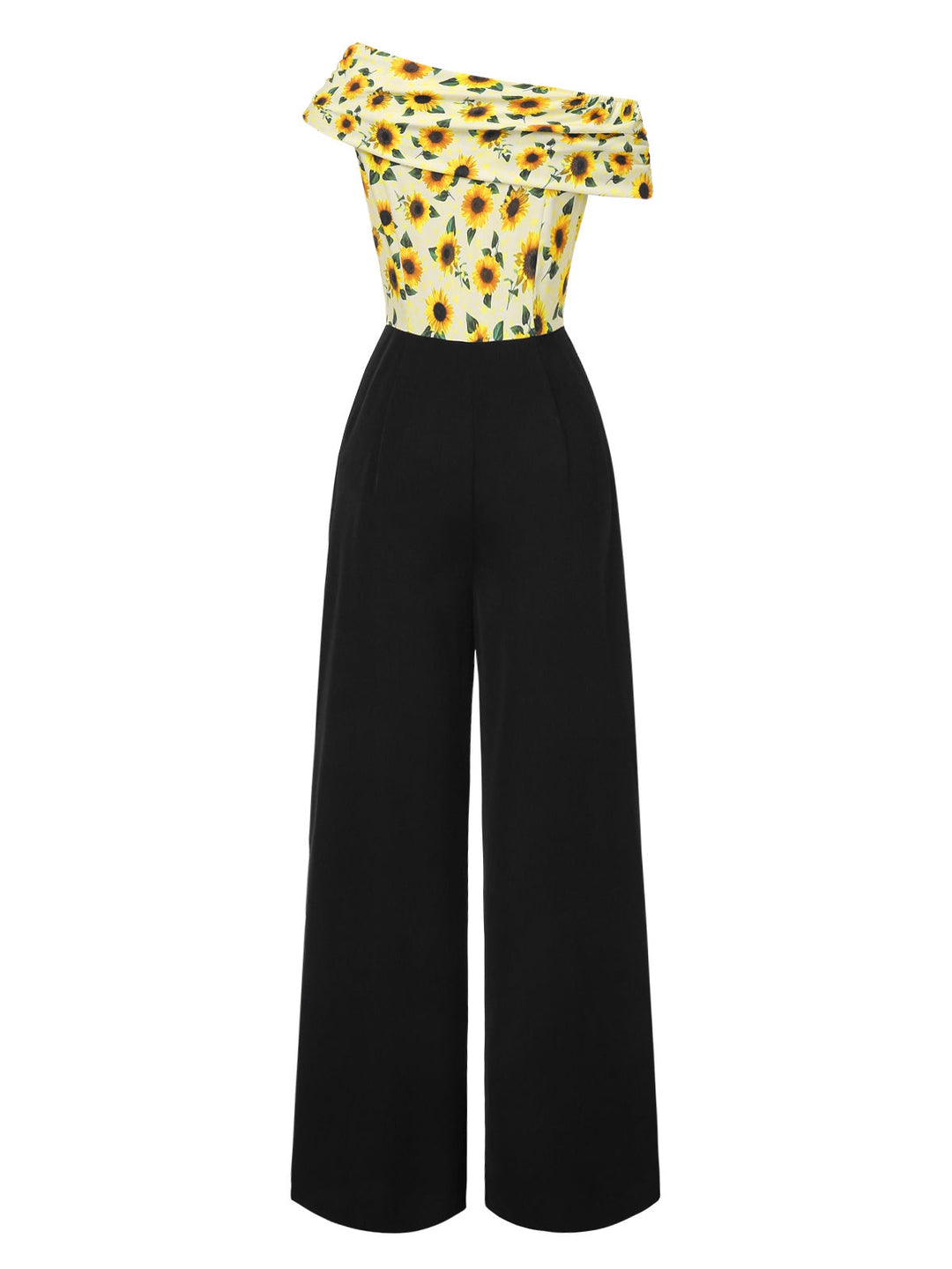 Yellow 1930s Sunflower Oblique Neck Jumpsuit — 1930s vintage charm for her modern wardrobe