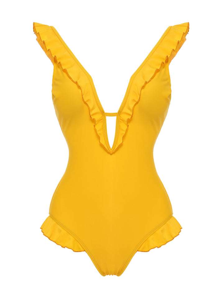 Yellow 1930s V-Neck One-piece Swimsuit: timeless style reimagined