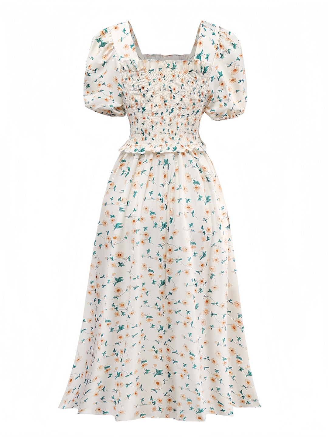 Yellow 1940s Floral Square Neck Dress - vintage dress, retro fashion