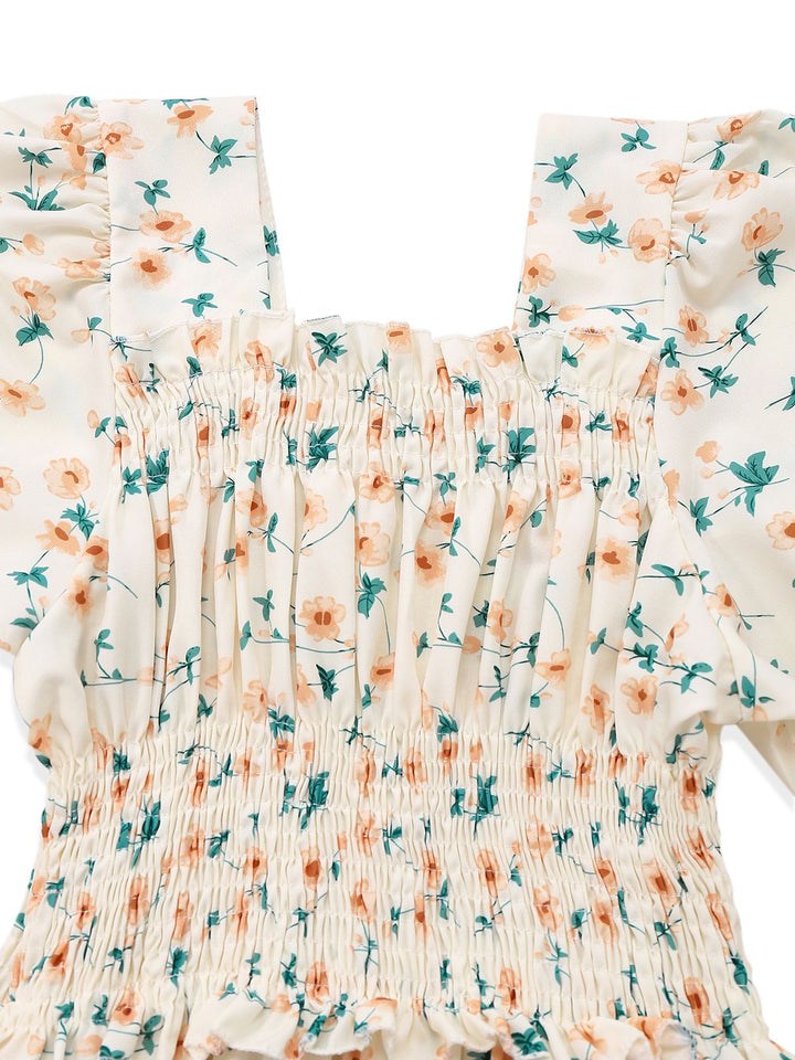 Yellow 1940s Floral Square Neck Dress - vintage dress, retro fashion
