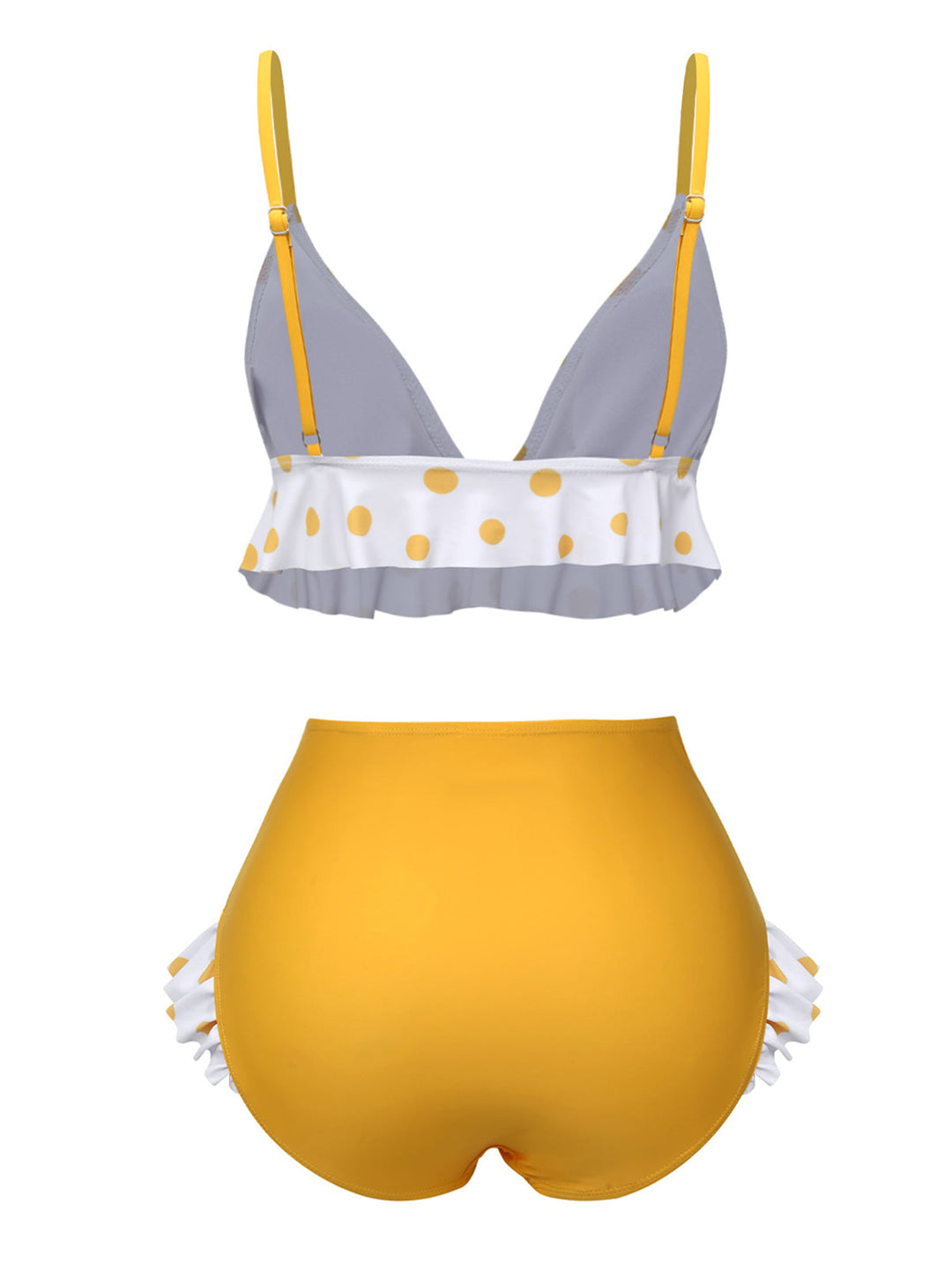 Yellow 1940s Polka Dot Ruffle Swimsuit, vintage swimsuit, pin-up swimwear - perfect for women who love vintage and retro fashion